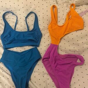 Blue and Orange-Pink Bikini Set